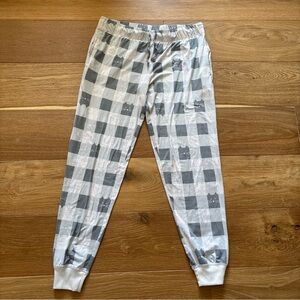 Women's Large Gray White Checkered Cat Pajamas